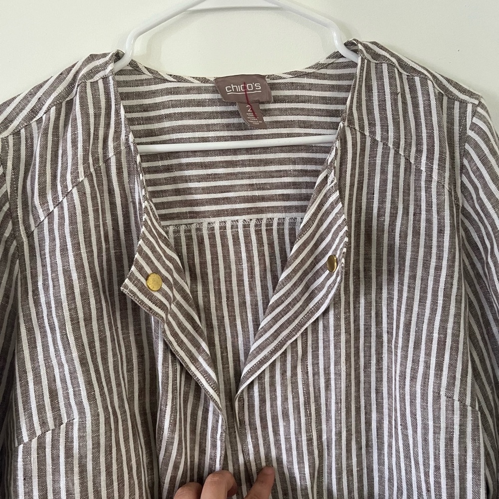 Chico's Striped Jacket 100% linen
